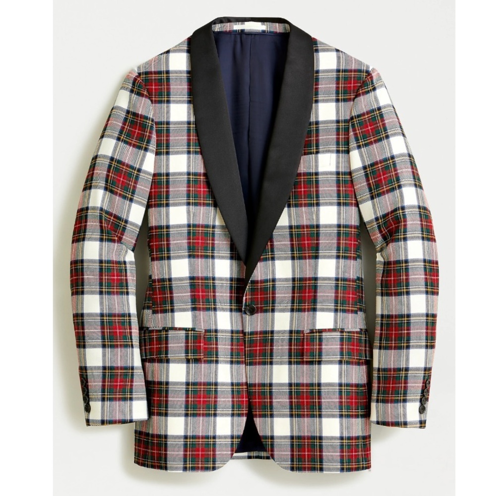 J Crew Ludlow shawl-collar dinner jacket snowy Stewart tartan English wool 38R